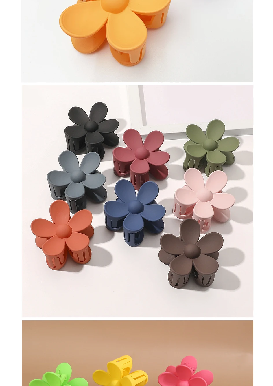 7CM Mattierte Uni-Farbene Blumen-Haarklammern - Premium Haaraccessoires für Frauen/Mädchen (Pferdeschwanz/Haifischklammer) – Detail 9