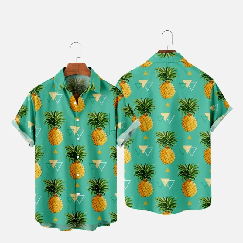 

Men's Fashion Y2K T-Shirts Hawaiian Shirt Pineapple 3D Print Cozy Casual One Button Short Sleeve Beach Oversized Clothes 11