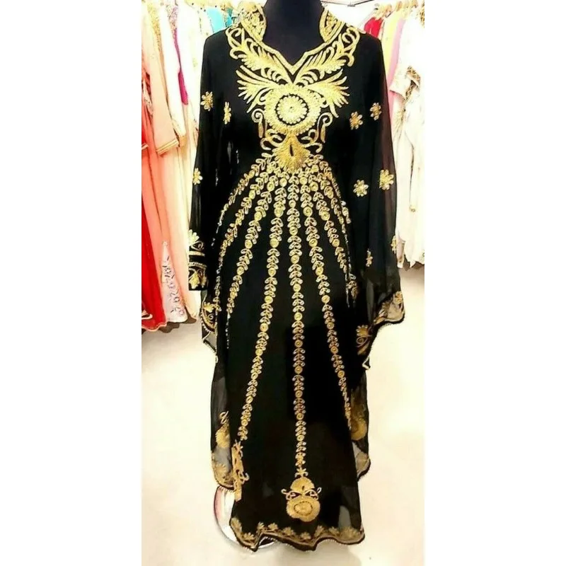 Nero Nuovo Marocchino Dubai Caftani Macina Abaya Dress Molto Decorato Lunga Tendenza Della Moda
