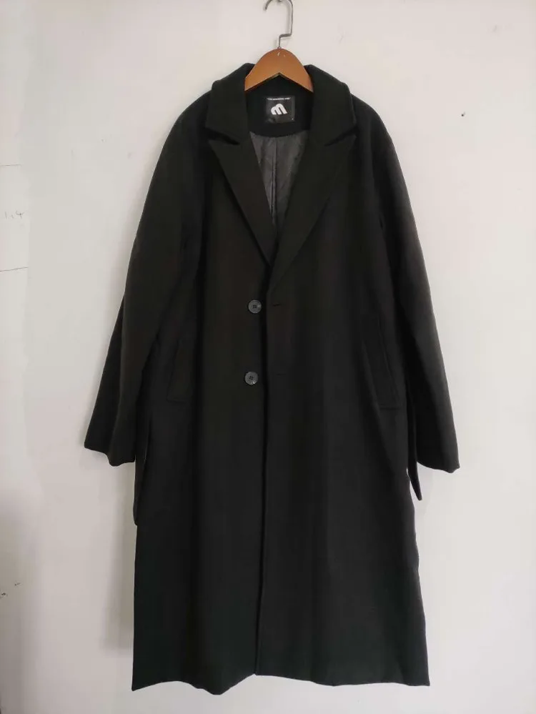 Tendance coréenne hommes ample décontracté simple boutonnage Overc automne hiver mode nouveau coupe-vent manches longues en laine Long588_voghion.com