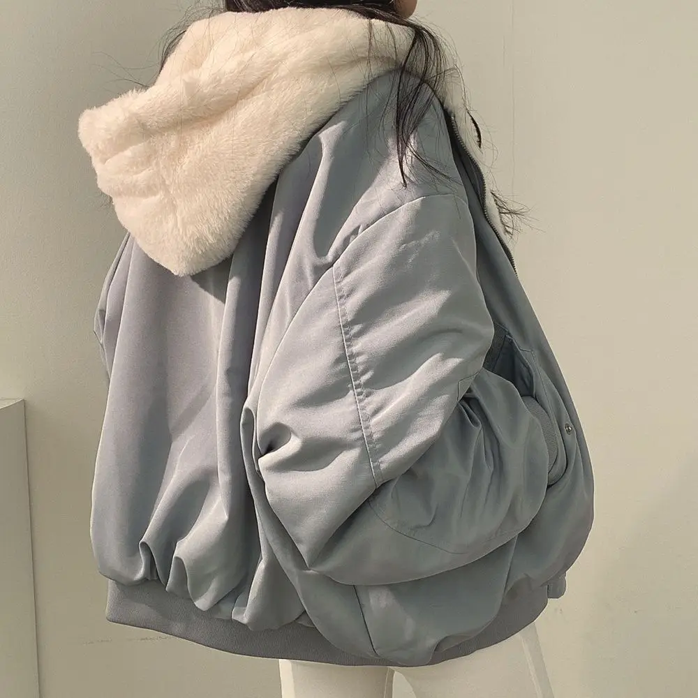 Winter Thicken Warm Parkas Women Oversized Kawaii Double Sided Hooded Coat Ladies Korean Fashion Casual Loose Zip Up Jackets 3