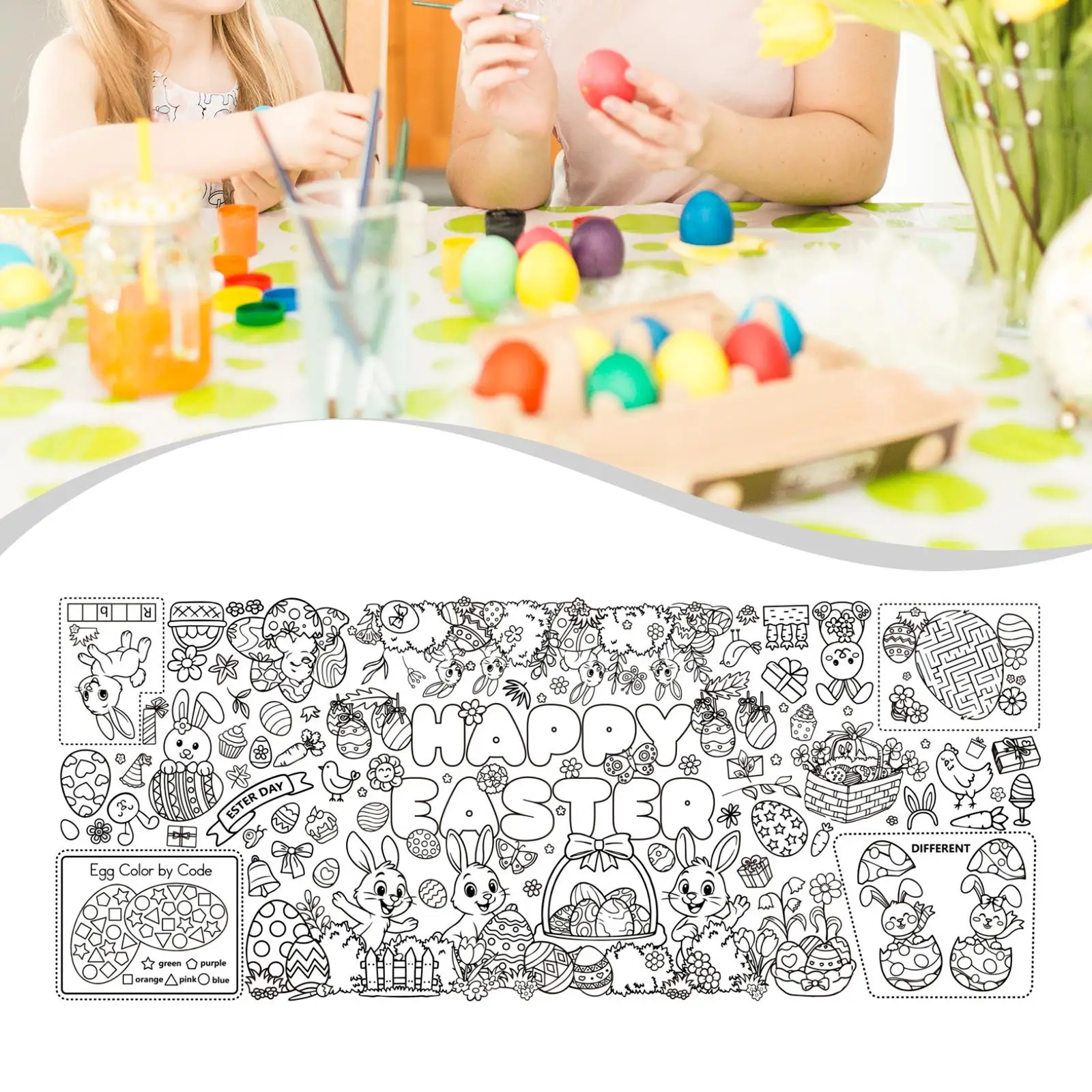 어린이를위한 부활절 색칠 포스터 DIY 그림 배너 테이블 커버 교실 워크샵 스튜디오 창의력을위한 색칠 식탁보