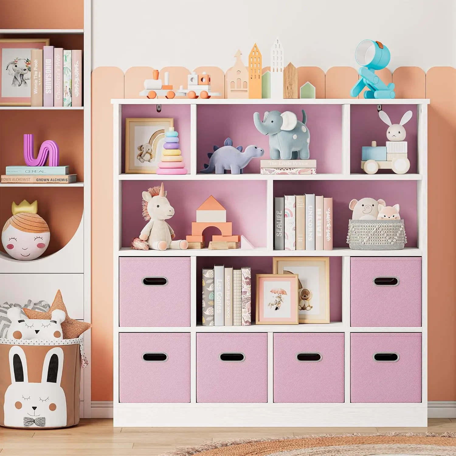 12-Cube Kids Storage Organizer with Bins – Pink 5