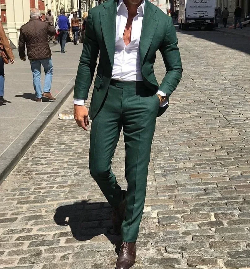 Men Blazer Sets Formal Wedding Wear Suits Groom Tuxedos Peaked Lapel Two Pieces ( Jacket+Pants) Costume Homme