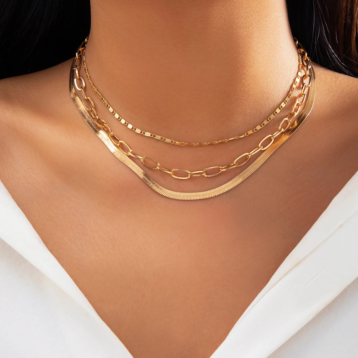 

IngeSight.Z 3pcs/set Vintage Gold Color Flat Snake Cross Chain Choker Necklace Women Minimalist Hip Hop Clavicle Chain Jewelry