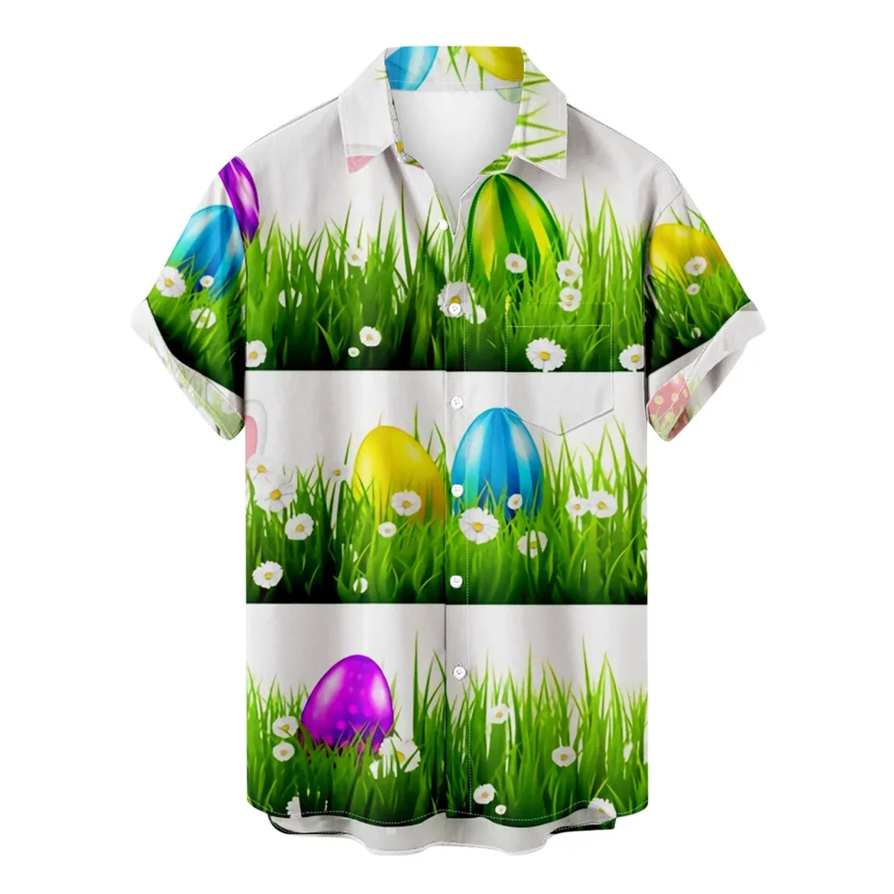 thumbnail image 1 of Camisas hawaianas de feliz Pascua para hombres, camisas con botones y estampado de huevos de conejo, camisas casuales de verano para fiestas en la playa, ropa para mujeres, 1 of 5