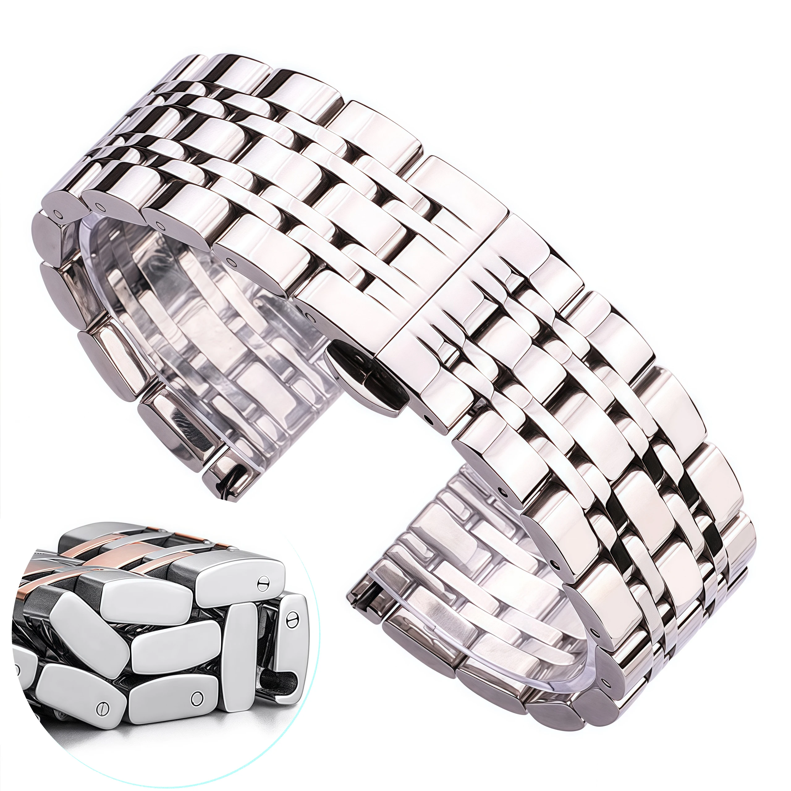 Sleek Polished Stainless Steel Men's Watchband Bracelet