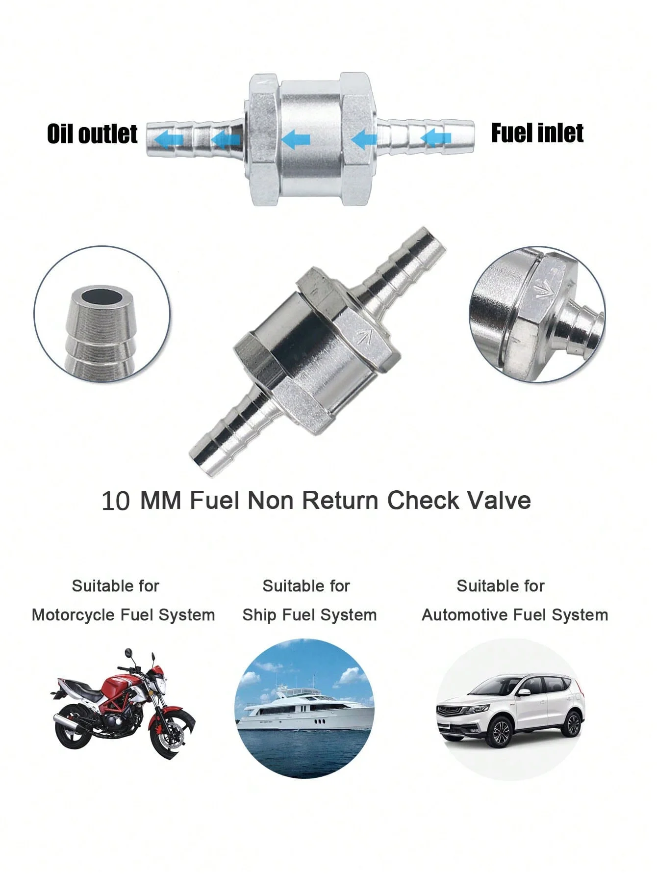 2 Pcs Check Valve Aluminum Alloy Kit 8mm-10mm Fuel Check Valve One Way Inline Non Return Diesel Gasoline 8.5mm-10.5mm Spring Ban