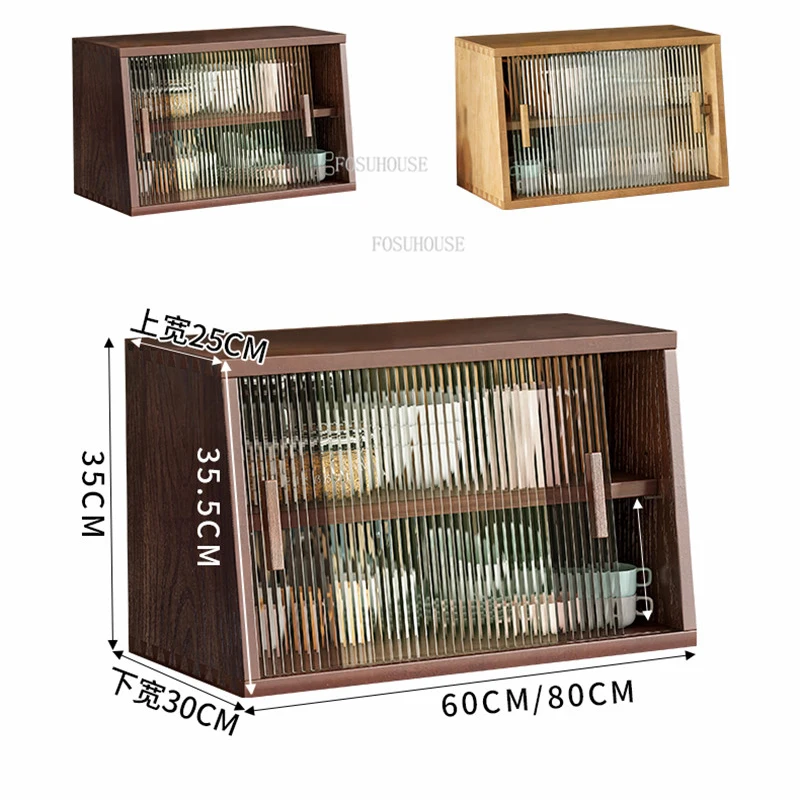 FOSUHOUSE Sideboard Kitchen Countertop Storage Cabinet Household Tea Cabinet Table Solid Wood Storage Mini Cupboard