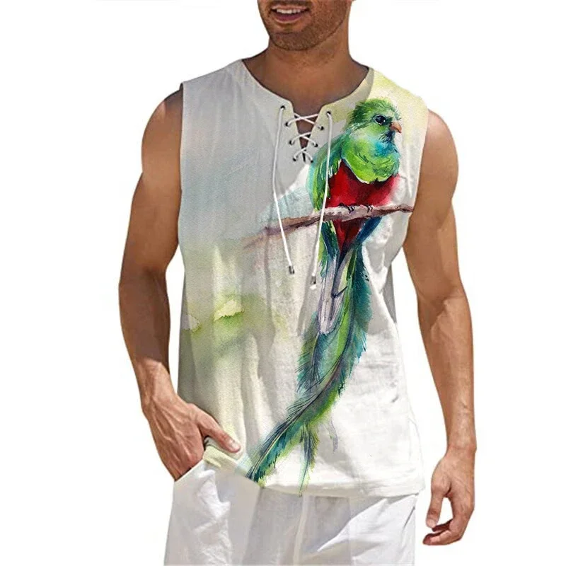 

Fashion Men's Drawstring V Neck Sleeveless T Shirt Summer Beach Street Casual Shirt Gym Slim Tank Top Solid Color Top