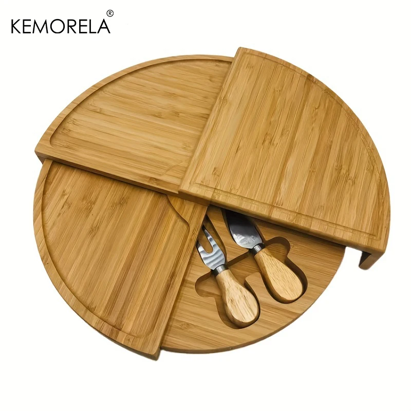 KEMORELA Cheese Board Cutlery Cutter Set with Slide out Drawer - Kitchen Cooking Tools Slicer Fork Scoops Cut Storage Set