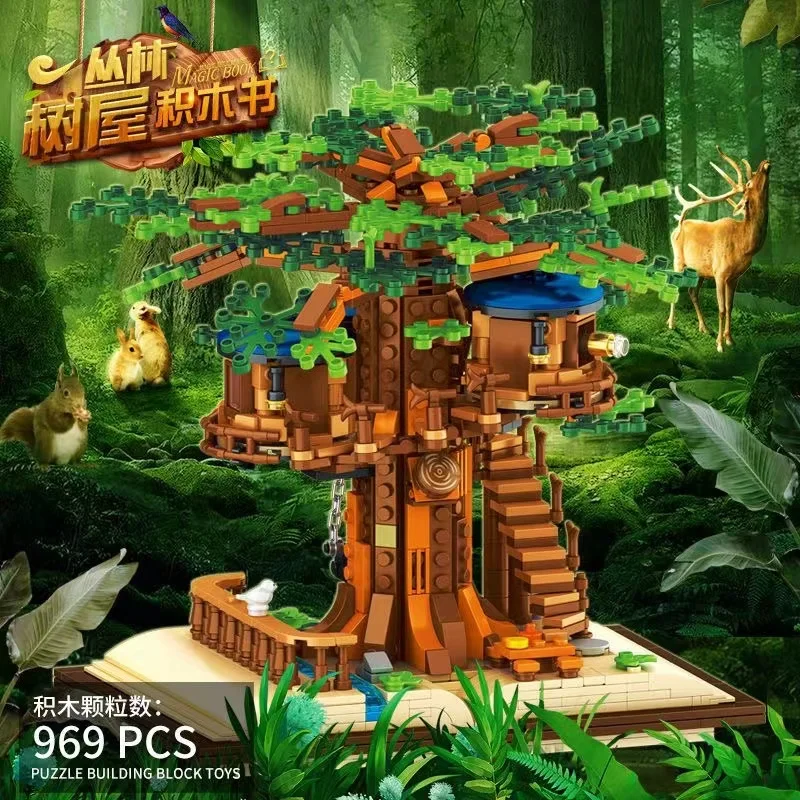 

Magic tree house building block book model four seasons tree house forest hut street view assembled toy birthday gift