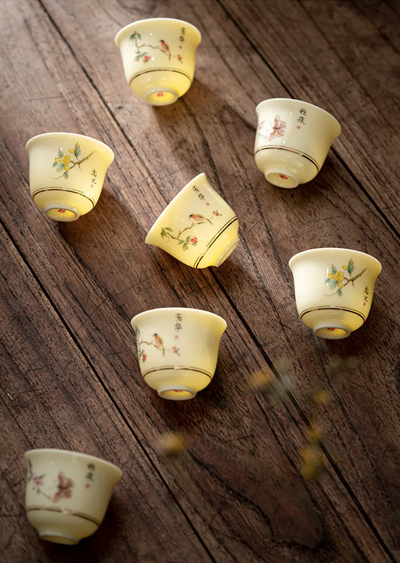 Description Picture 6 of item1 Pc Chinese Ceramic Tea Cup Handmade Flower and Bird Pattern Teacup Porcelain Tea Bowl Travel Master Cup Household Teaware