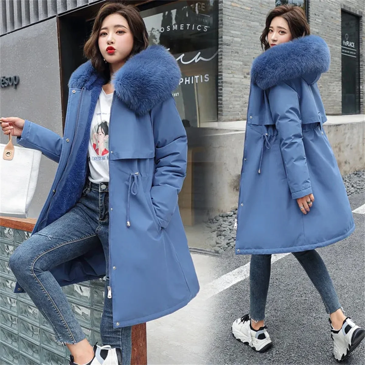 Winter Parka Jacket For Women 2024 New Long Sleeve Clothes Fashion Hooded Fur Collar Coat Thick Warm Casual Medium Length Coats 3