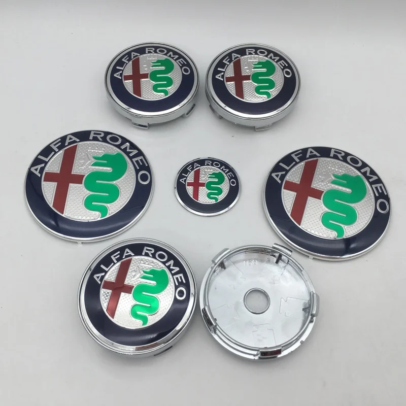 Alfa Romeo Car Emblem Wheel Cover Caps & Hood Badge Set - 7-Piece Styling Kit