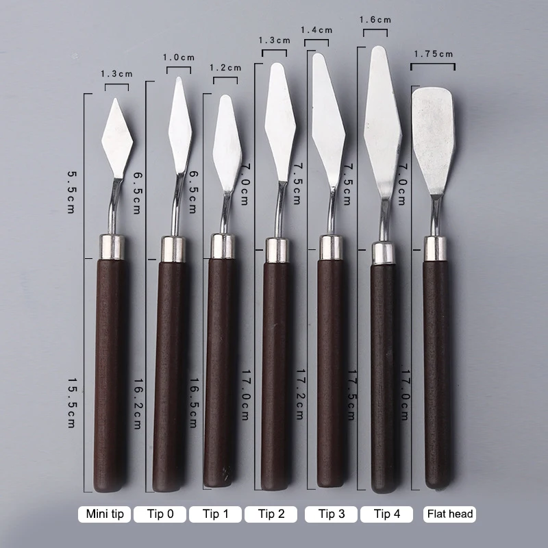 1/7 Pcs Mahogany Handle Stainless Steel Spatula Kit Palette Gouache Supplies For Oil Painting Knife Fine Arts Painting Tool Set