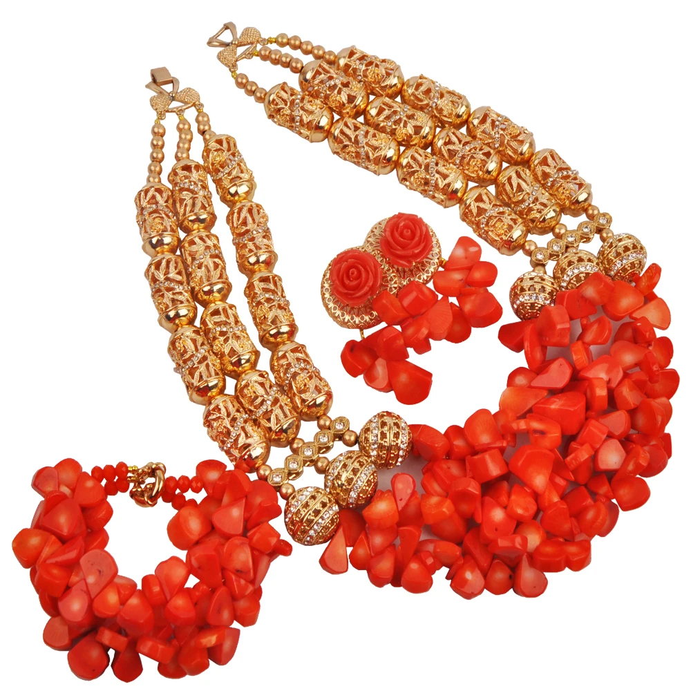 

Orange African Wedding Coral Necklace Nigerian Coral Beads Jewelry Sets
