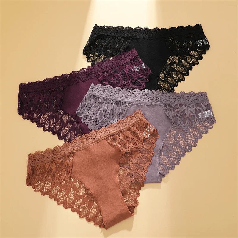 FINETOO 3-teiliges Spitzen-Höschen-Set für Damen, sexy, niedrig geschnitten, mit Blumenmuster, unsichtbar, atmungsaktiv, weich, Intimwäsche – Detail 8