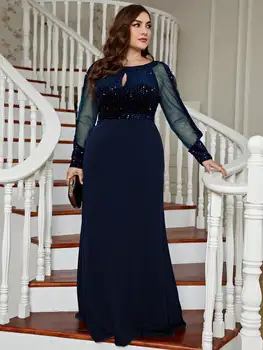Beautiful Plus Size Women Evening Party Dress – Sparkly Mesh Sequin Mermaid Gown