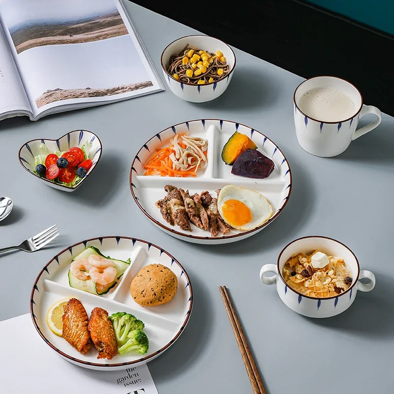 Divided Plate Family Children's Japanese Breakfast Weight Loss Quantitative Meal Three Grid Divided Dinner Plate