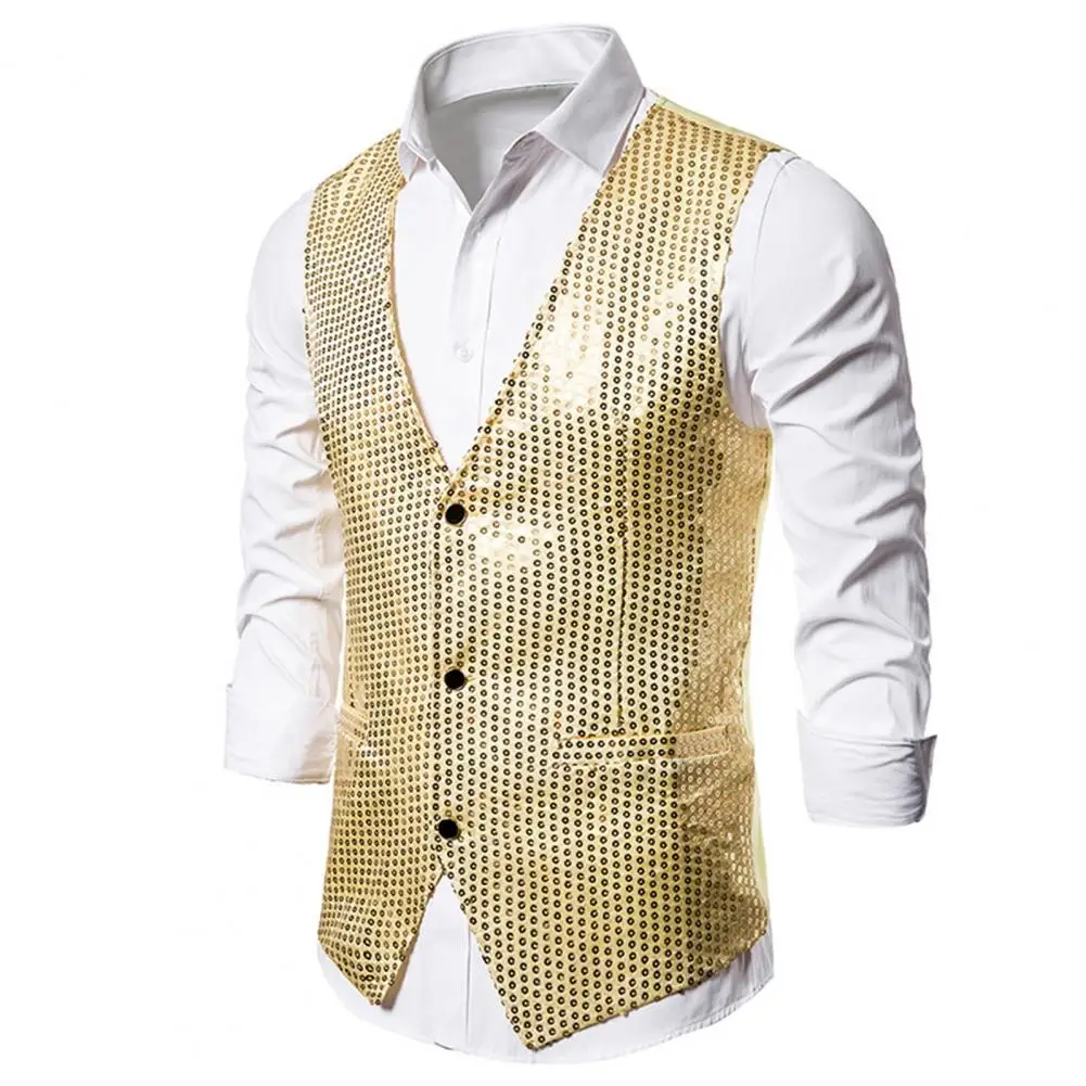 

Men Sequin Vest Sequin Vest Bow Tie Set for Men Retro Disco Groom Wedding Party Waistcoat with Shiny V Neck for Special