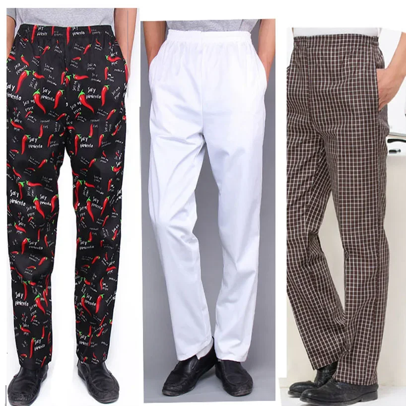 

Chef Trousers Food Service Checked Striped Pants Elastic Peppers Restaurant Kitchen Pants Bakery Stretch Work Wear Uniform Cook