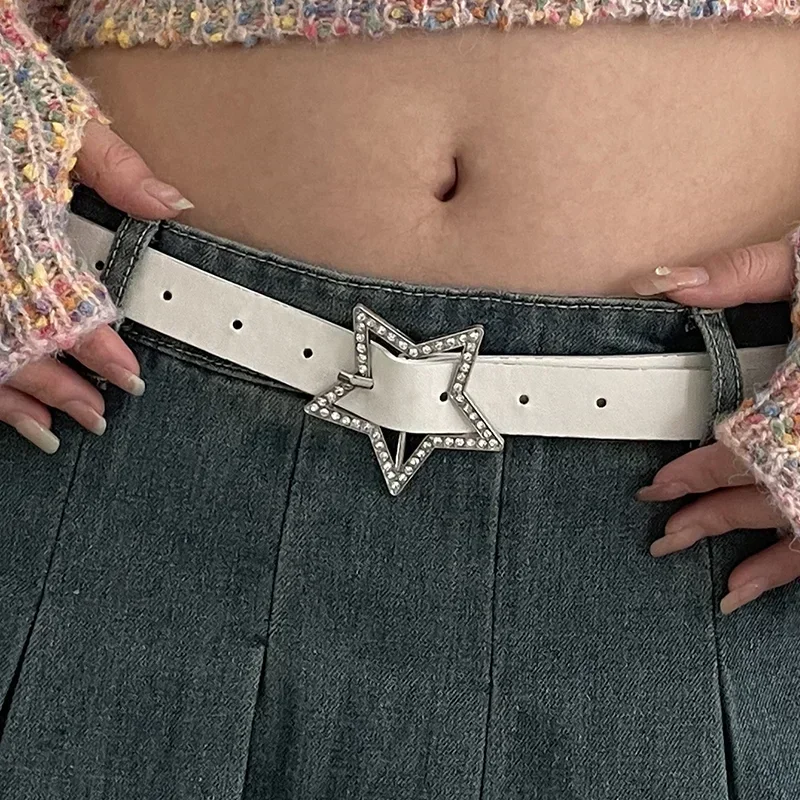ストーンベルト Y2K ギャル ゴムベルト バックル 女性用の伸縮性のあるラインストーンバックル付きベルト,ピンク