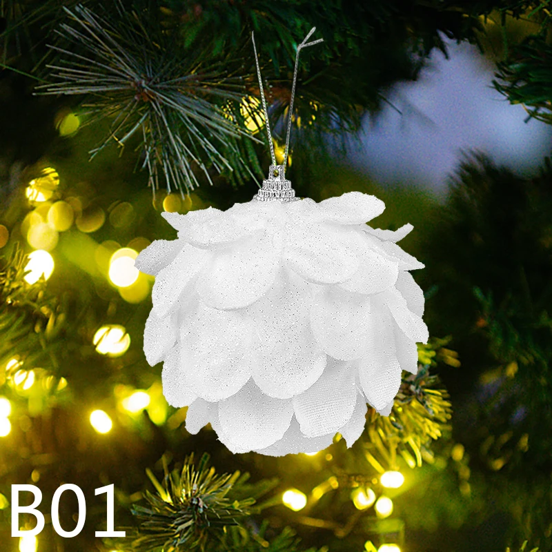thumbnail image 1 of 3 piezas/caja de bolas de Navidad blancas de 8 cm, colgante para árbol de Navidad, bola de nieve de espuma con flores, decoración navideña para el hogar, Año Nuevo 2025, Navidad, 1 of 5