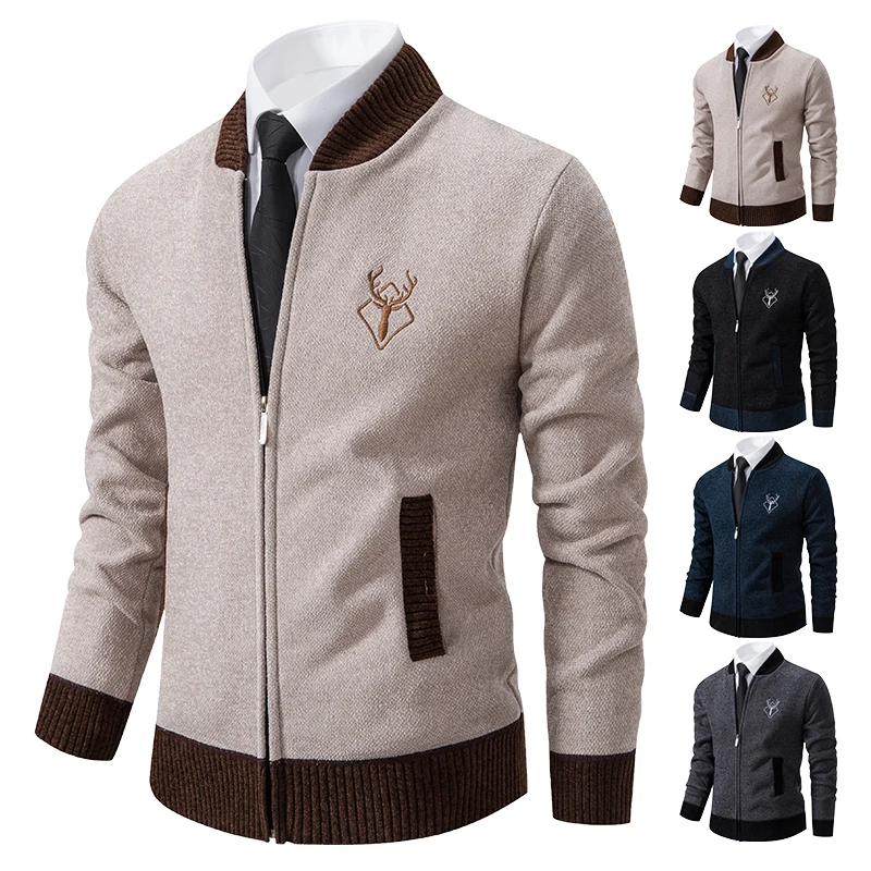 

New Knitted Sweater Cardigan Men Korean Style Long Sleeve Fleece Warm Overcoat Baseball Jumper Wool Sweatercoat Mens Clothing
