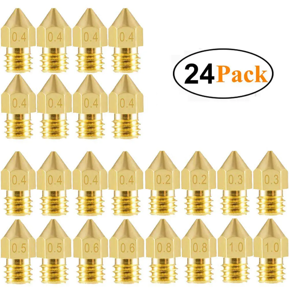 

24pcs Brass Nozzle Set 3d Printer Mk8 3D Printer Nozzle Set Ender 3 CR10 CR10s 0.2mm 0.3mm 0.4mm 0.5mm 0.6mm 0.8mm 1mm