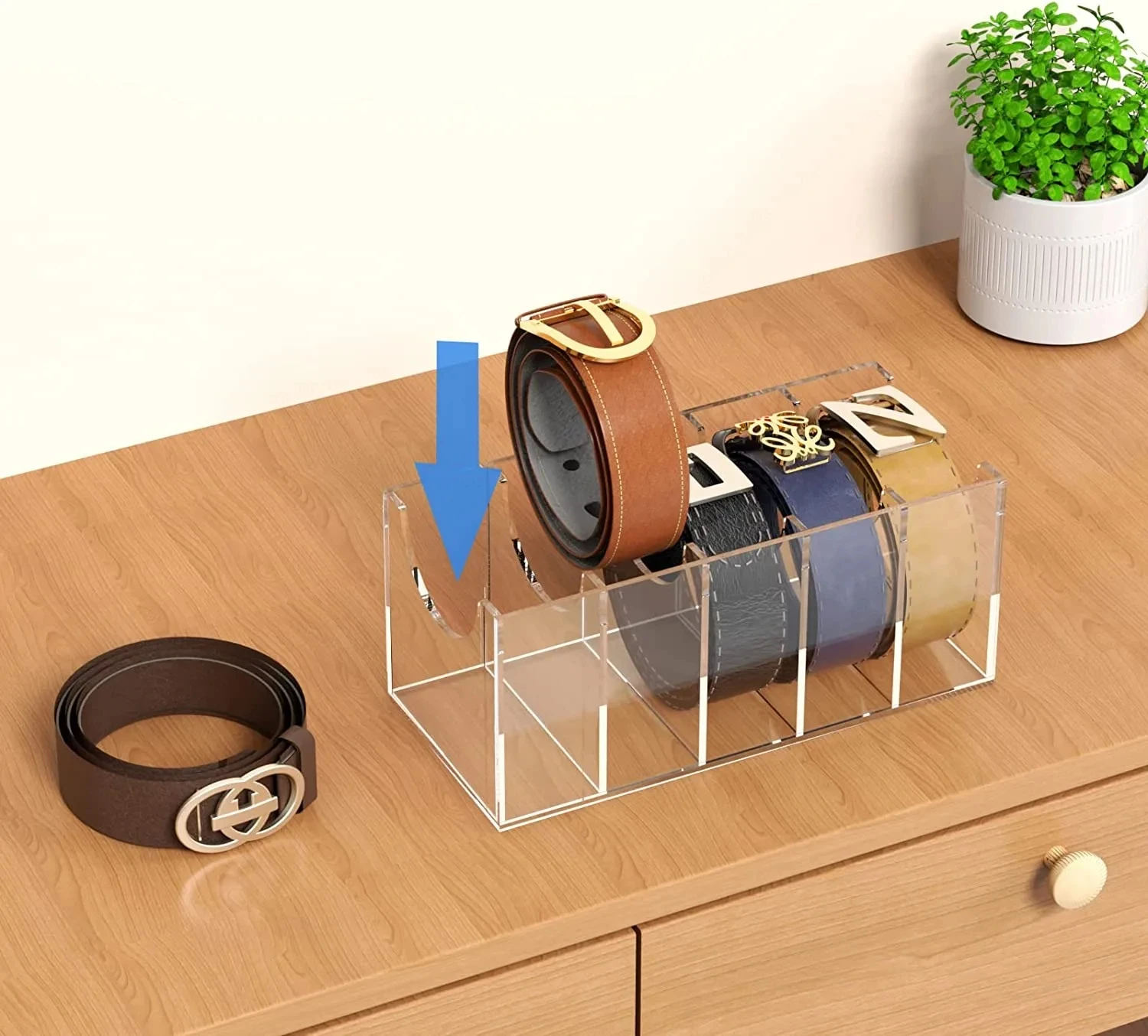 Plastic Storage Box 5/8 Grids Clear Acrylic Display Case Assemble Acrylic Belt Storage Box For Belt Jewelry