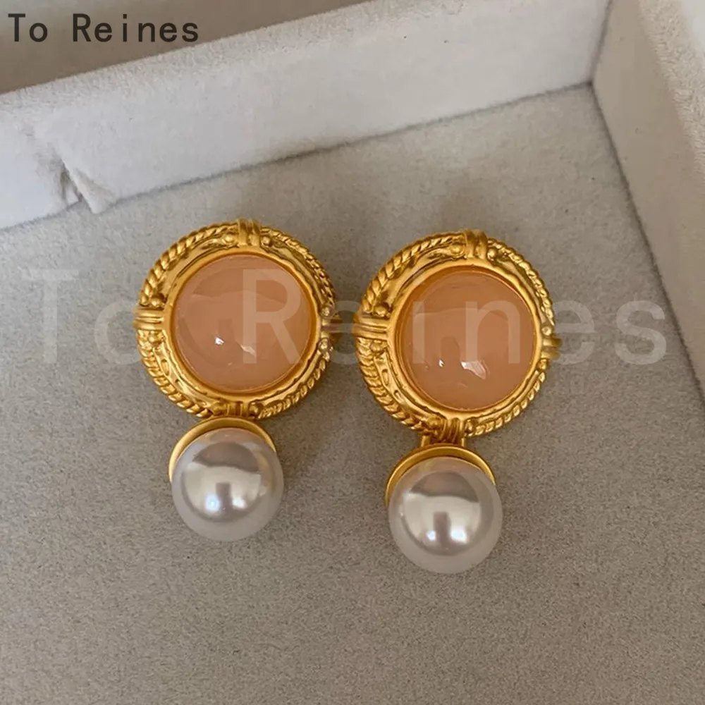 

To Reines Romantic Women Earring Imitation Pearl Delicate Female Eardrop Nightparty Gift High Quality Shiny Gold Colour Jewelry
