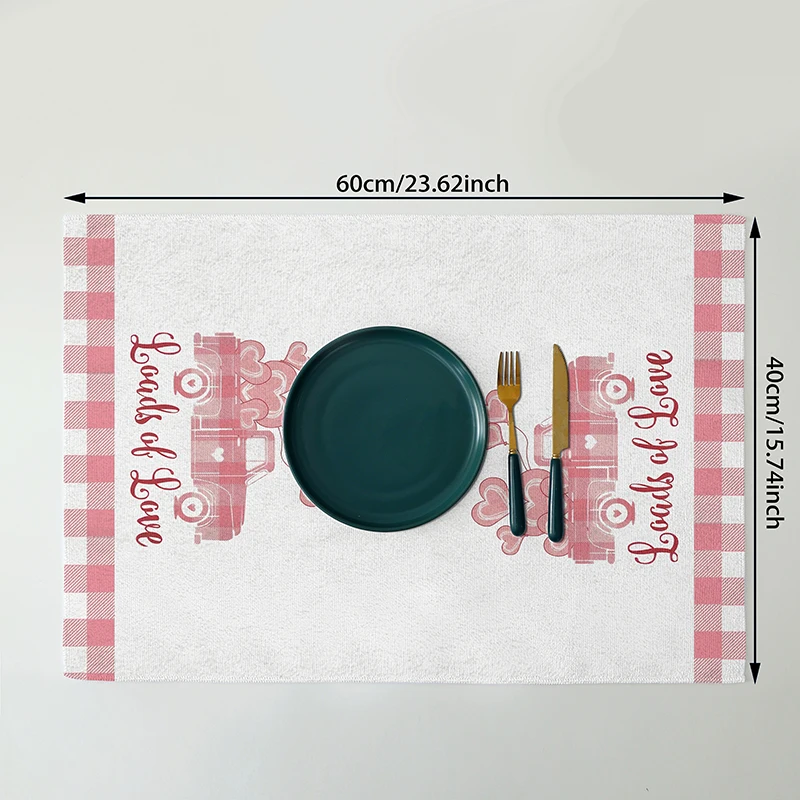 2 Valentine's Day kitchen towels, pink and white checkered 40 * 60cm heart-shaped love truck printed tea towelssuitable for cook