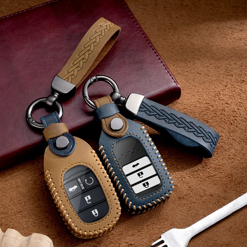 

Leather Car Key Case Cover For Honda Civic HRV CRV XRV CR-V Vezel City Jazz Crider Odyssey Pilot Fit Accord Handmade Key Shell