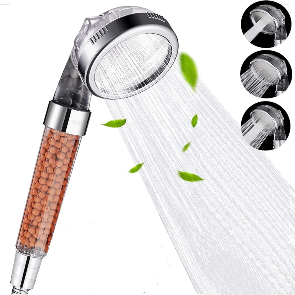 

High Pressure Showerhead 3 Modes Adjustable Rainfall Shower Saving Water Negative Ion Filter Shower Head Bathroom Accessories