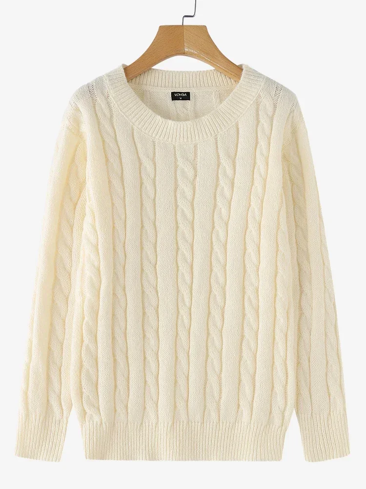 VONDA Autumn Long Sleeve Knitted Sweaters Round Neck Causal Solid Warm Pullovers 2024 Commute Or Holiday And Leisure Jumpers 3