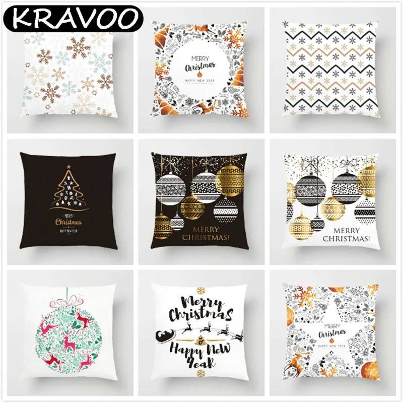 

Merry Christmas Cushion Cover Black Background Goden Ornamental Ball Alphabe Pillow Case Sofa Holiday Decorative Pillowcase