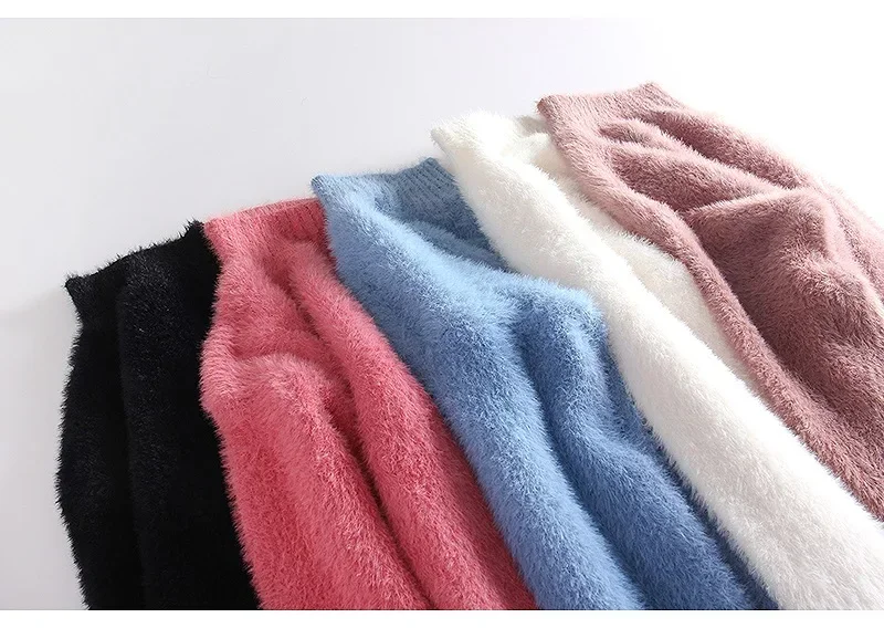 Winter Mink Faux Cashmere Thick Sweater Women Jumper White Pull Femme Loose Pullover Knitted Fluffy Sweaters For Women Winter