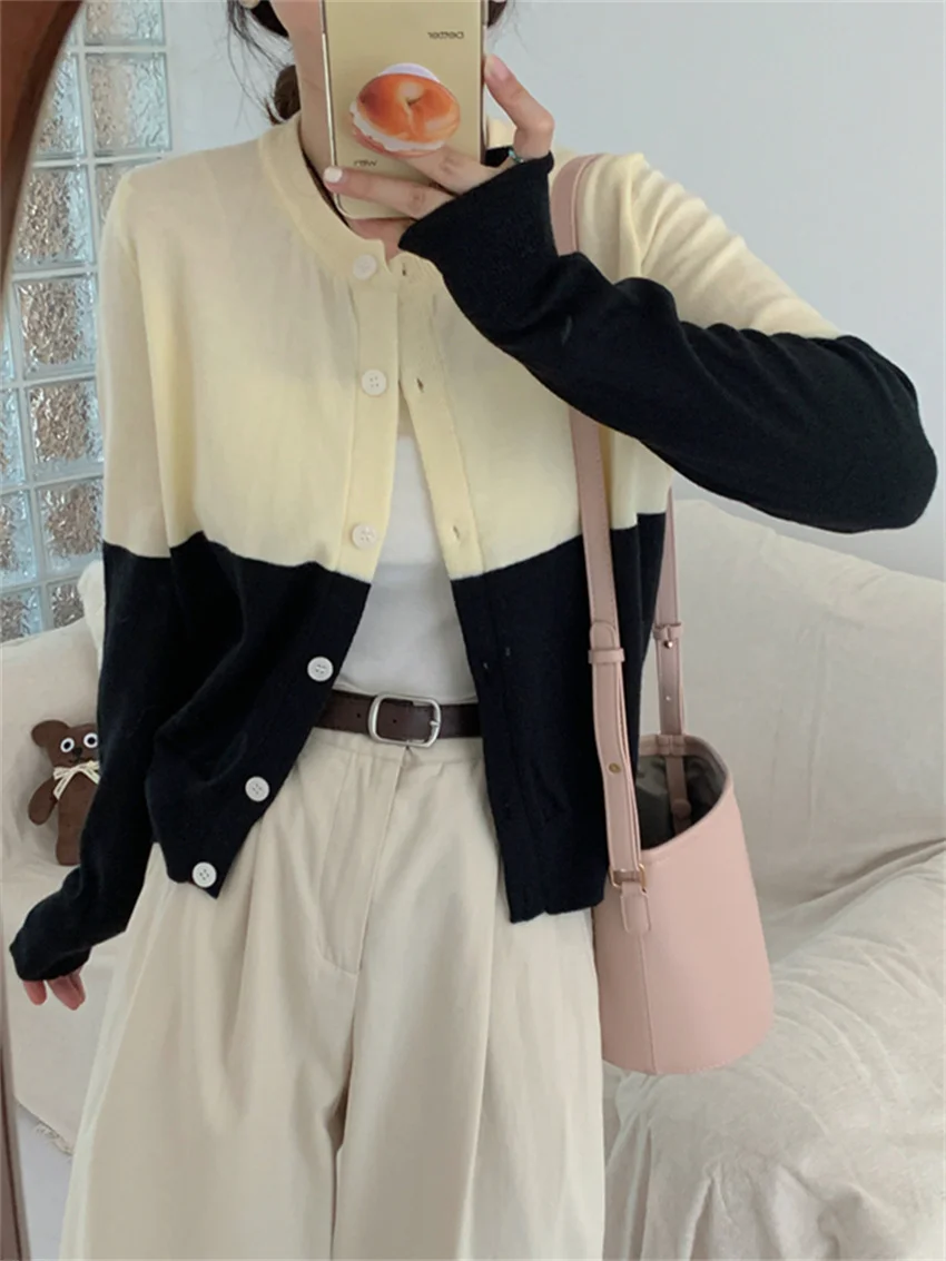 

PLAMTEE Autumn Gentle Women Coats Slim-Fit Patchwork Full Sleeve 2023 Knitted Chic Loose Sweaters Gentle Daily OL Cardigans