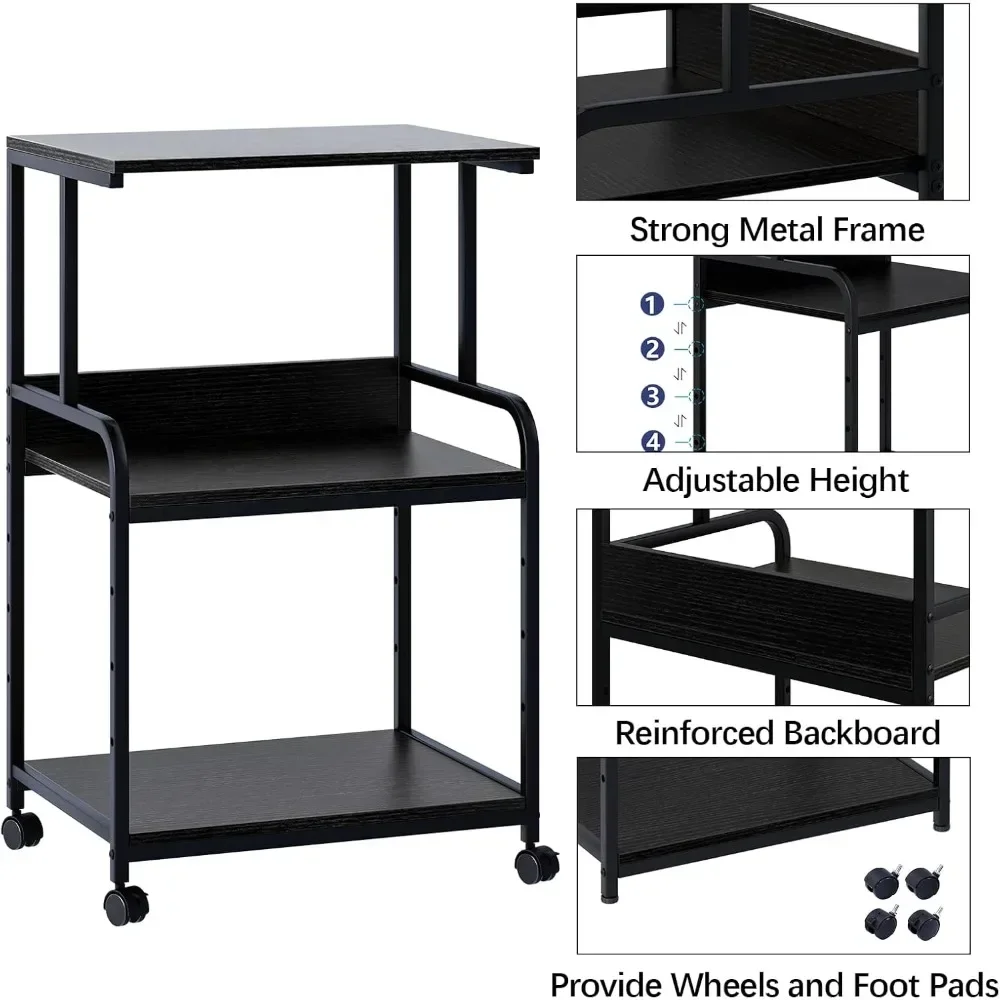 Printer Stand with Storage Shelf,3 Tier Printer Cart with Wheels,Mobile Printer Table