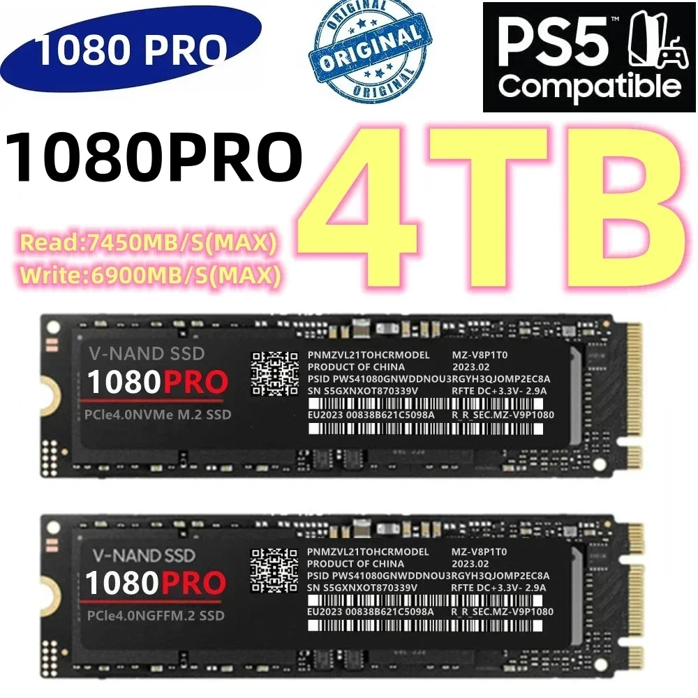 

1080PRO 4TB 2TB 1TB Original Brand SSD M2 2280 PCIe 4.0 NVME Read 7450MB/S Solid State Hard Disk for Game Console/laptop/PC/PS5
