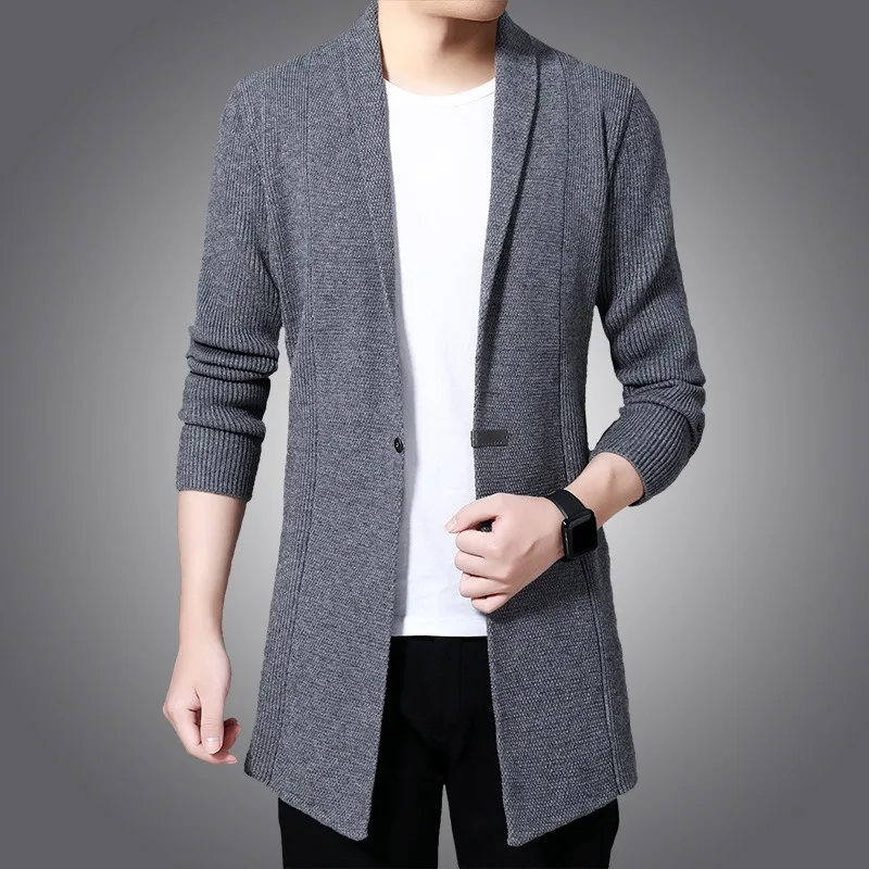 

Cardigan Sweater Men Autumn X-long Knit Sweater Jackets Single Button Knitted Sweatercoat Mens Causal Cardigan Sweater