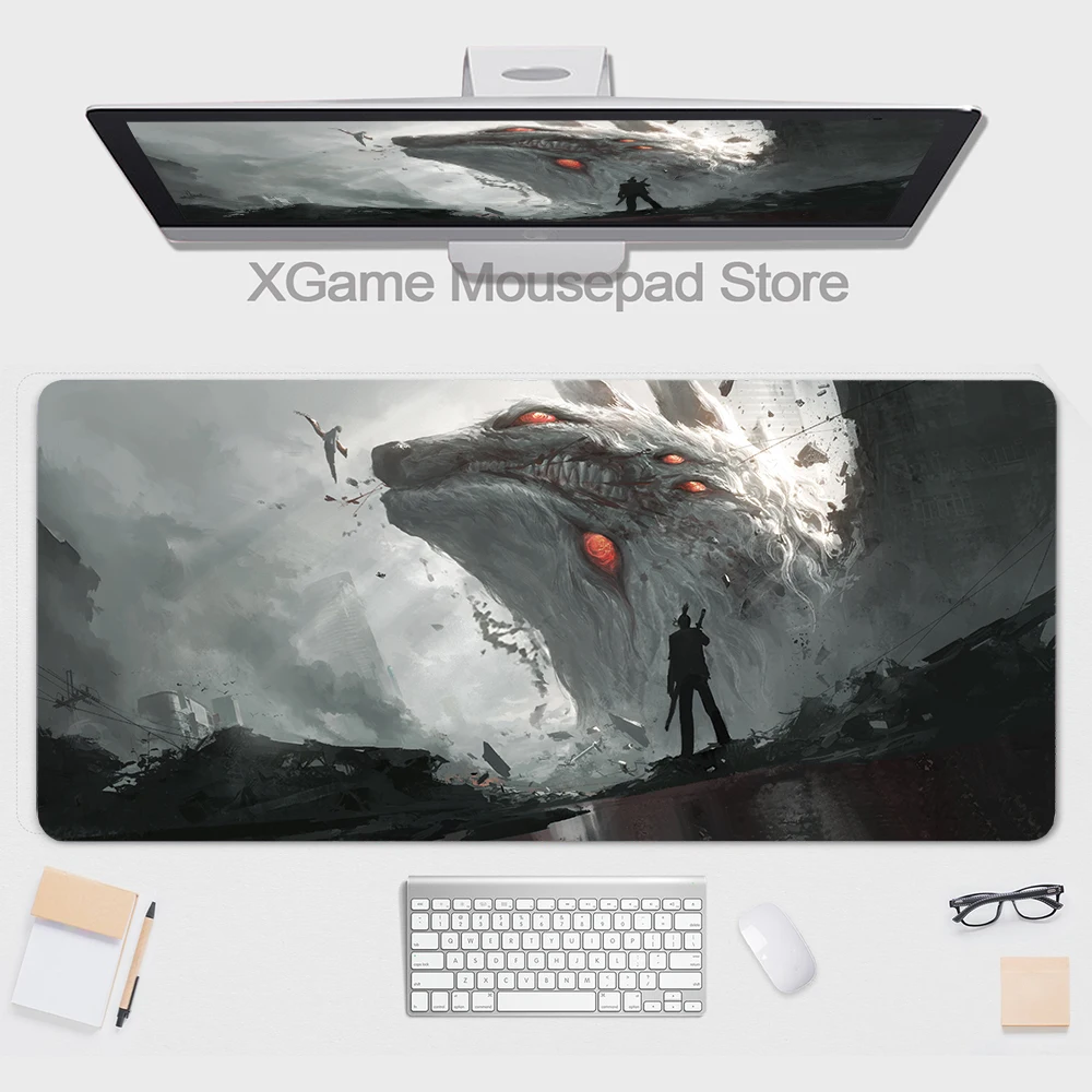 

Игровой коврик для мыши бензопилы, большой мягкий игровой коврик для мыши с застежкой по краю, Нескользящий Резиновый коврик для компьютерного стола в стиле аниме, коврик