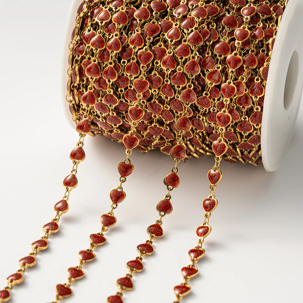 1 Meter Edelstahl-Glitzer-Emaille-Ketten in Herzform für DIY-Halsketten, Armbänder, Schmuckherstellung, Komponenten, Zubehör, Basteln – Detail 6