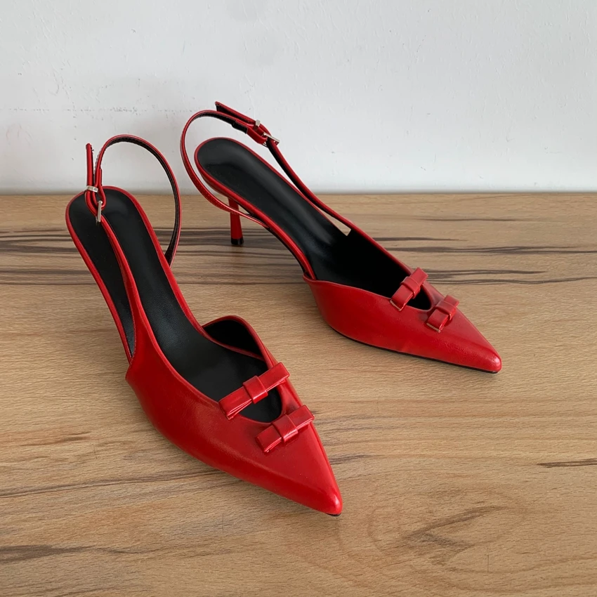 Butterfly-Knot Ladies High Heeled Sandals Elegant Pointed Toe Modern Wedding Slingbacks Footwear Summer Office Shoes for Women