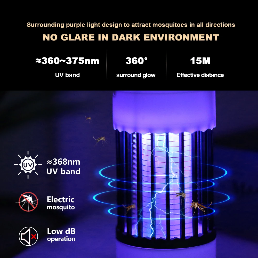 USB Charging Mosquito Lamp Electric Shock Bug Zapper UV Light For Bedroom Outdoor Camping Anti Trap