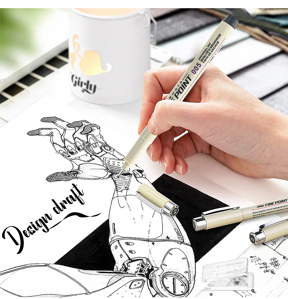 Manga Markers 12 Tip Pigment Liner Micron Ink Marker Pen Draw Sketching Needle Pen Hook Line Sketch Stationery Set Art Supplies