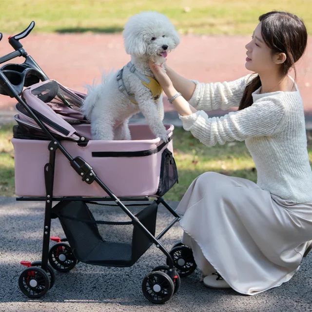 Custom Transport Trolley Frame Foldable Pet Trolley Carrier with Wheels for Dog with Tray 4