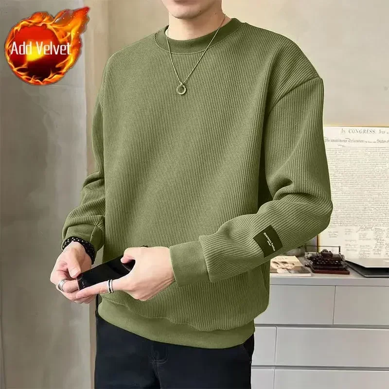 thumbnail image 1 of Ropa para hombre, sudadera con cuello redondo, sin capucha, color verde liso, cuello redondo, oferta de bienvenida, novedad y sudadera, 1 of 5