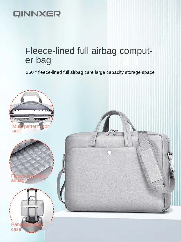 

QINNXER Computer handbags briefcase Laptop hand-held file splash proof large capacity men's one shoulder bag 14/15.6/16.1 inche